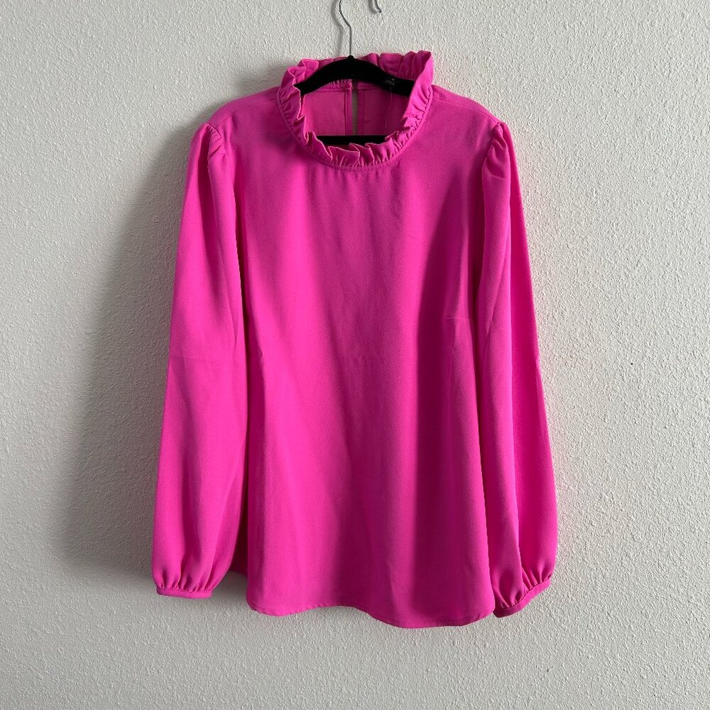 NWT Pink Ruffle Neck Medium Long-Sleeve Blouse
